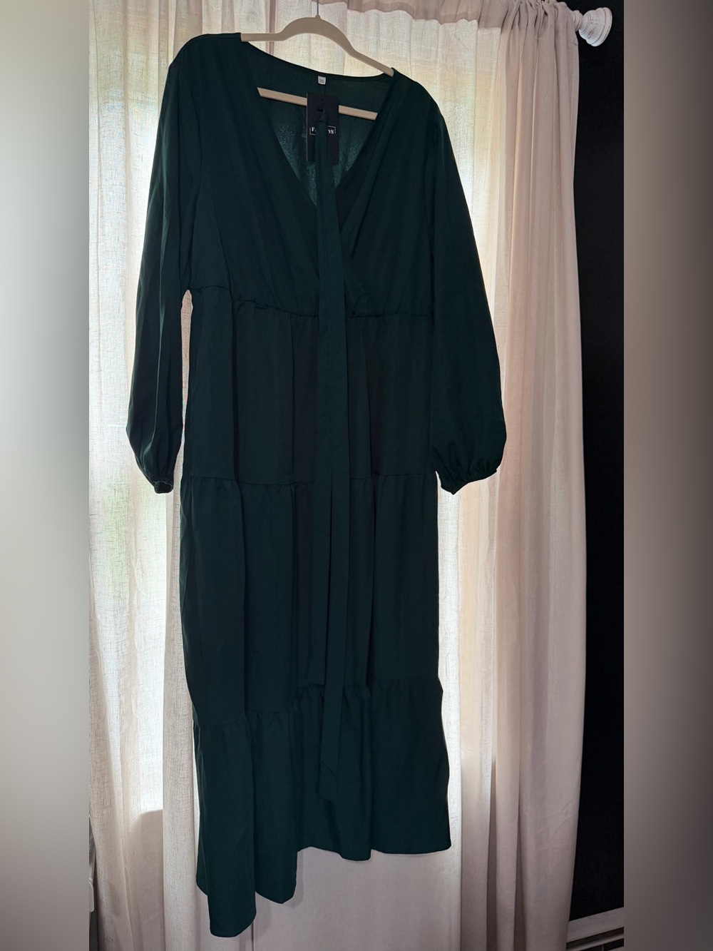 Source Unknown Dark Green Tiered V-Neck Maxi Dress